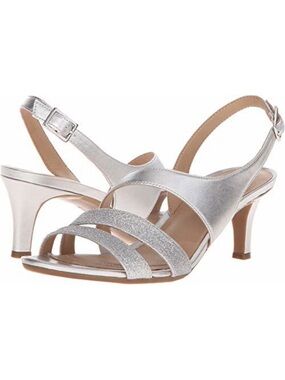 Naturalizer 9.5 Taimi Silver Glitter Strappy Slingback Heels